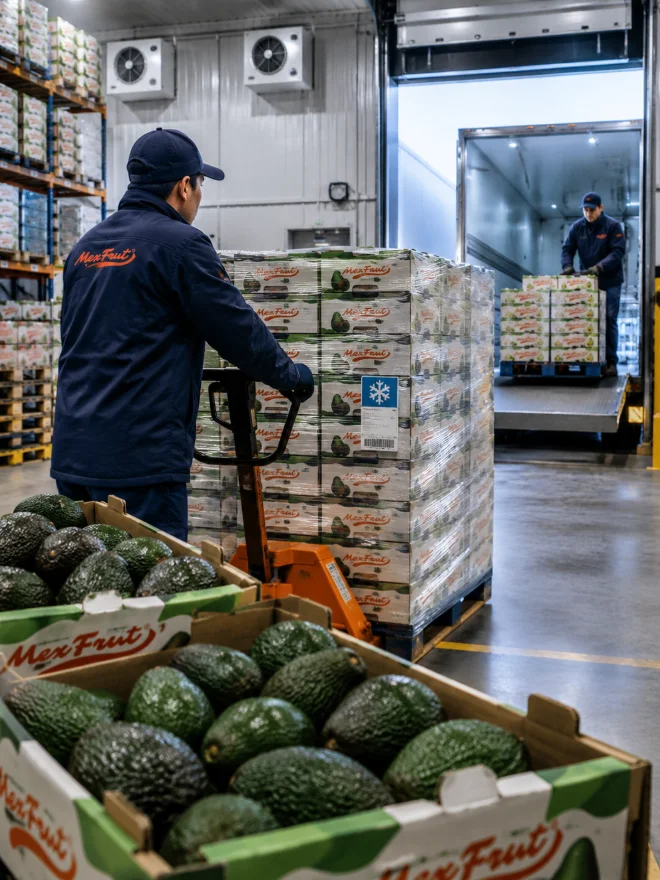 Distribución de aguacate Hass MexFrut con cadena de frío y carga a camión refrigerado
